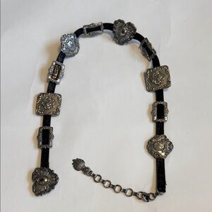 Brighton Vintage Black and Silver Buckle Belt 1993